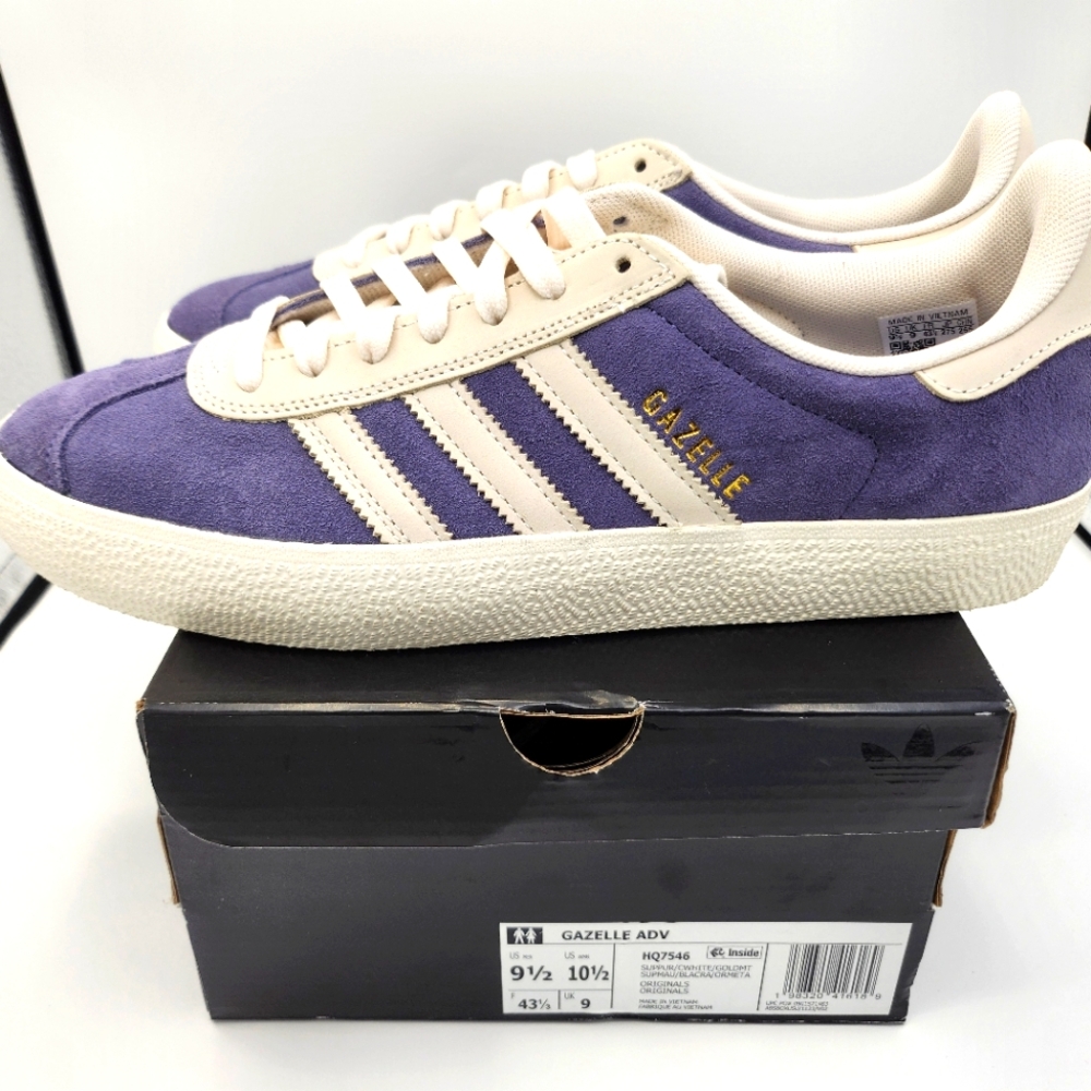 Adidas Gazelle ADV NWT 9.5M Purple/white/gold